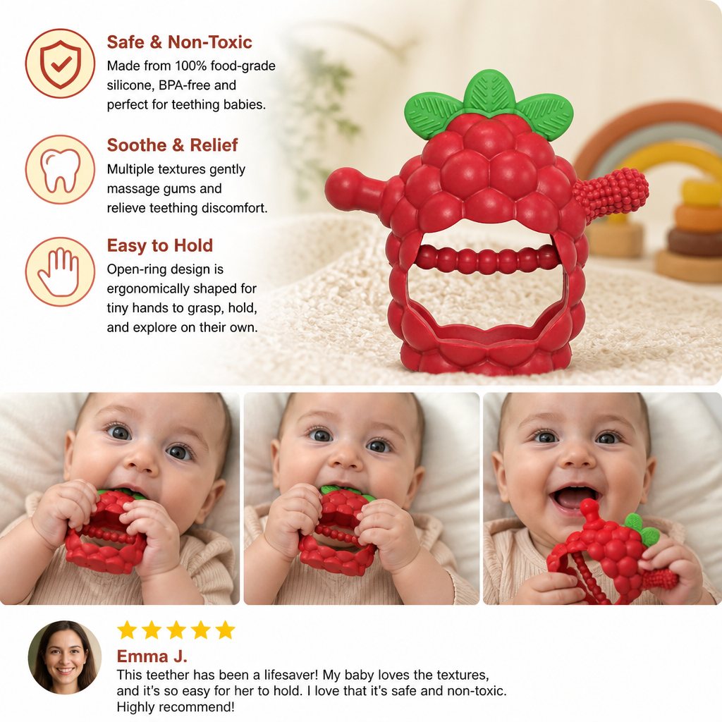 Easy-Grip Multi-Textured Silicone Baby Teether (3+ Months)