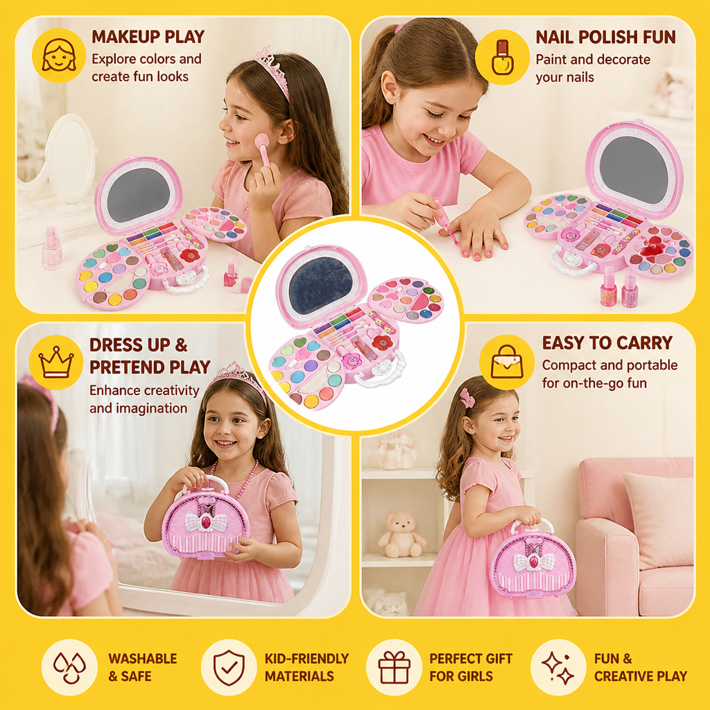 Kids’ Washable Princess Makeup Set with Nail Polish & Storage Box