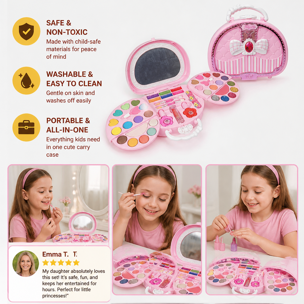 Kids’ Washable Princess Makeup Set with Nail Polish & Storage Box