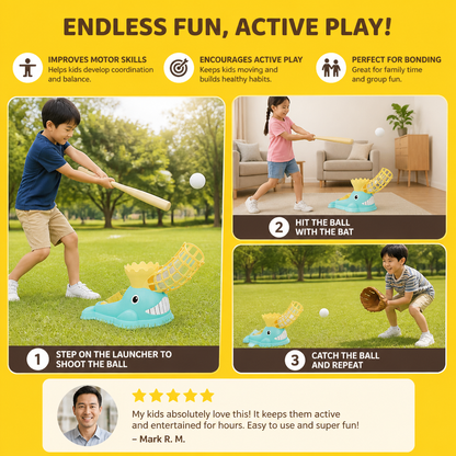 Step-On Baseball Pitching Machine with Bat & Balls for Kids