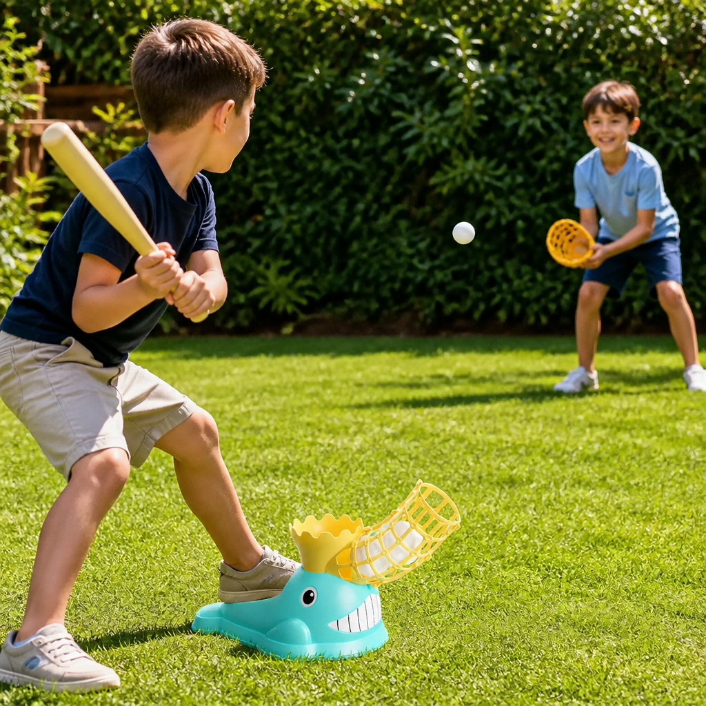 Step-On Baseball Pitching Machine with Bat & Balls for Kids