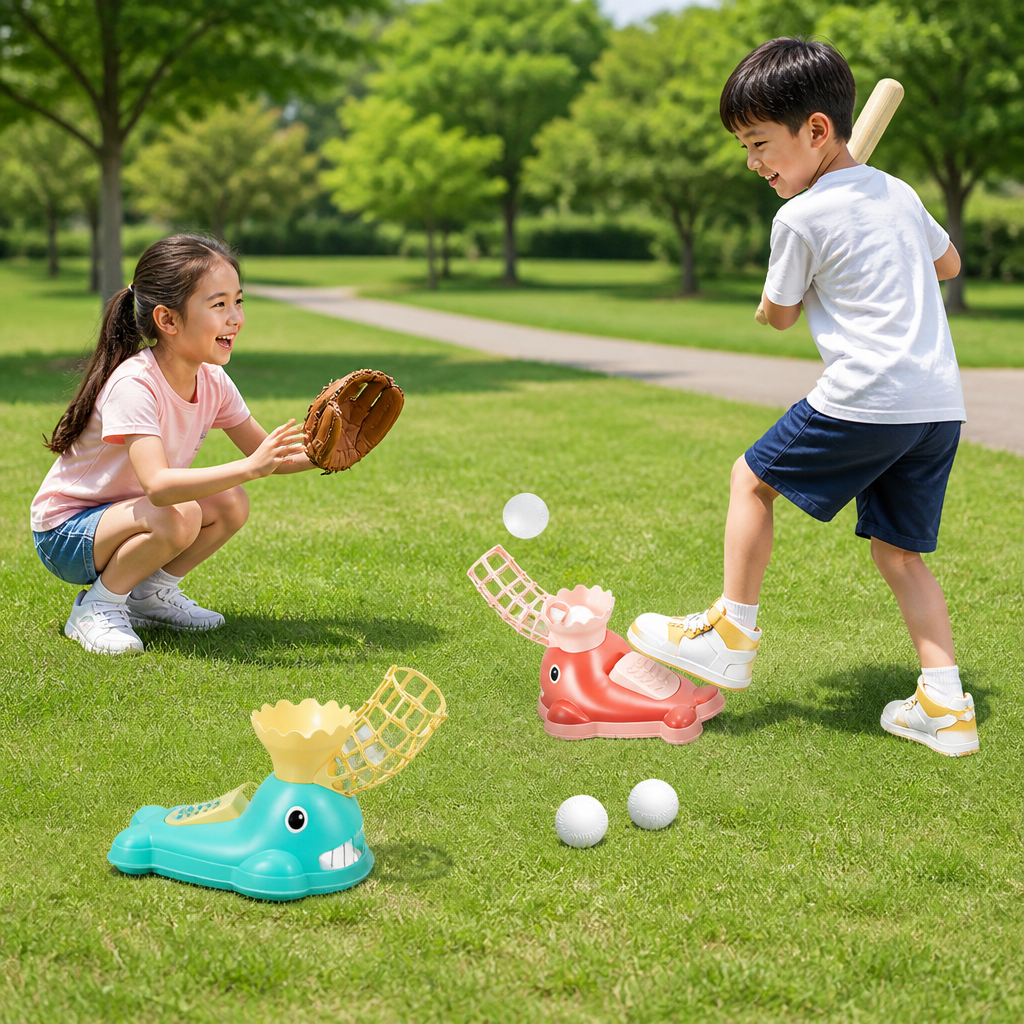 Step-On Baseball Pitching Machine with Bat & Balls for Kids