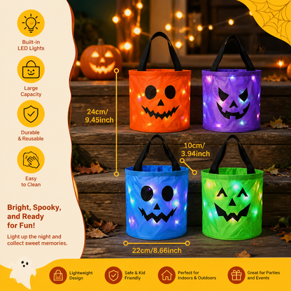 LED Halloween Trick-or-Treat Candy Bucket – Reusable Light-Up Tote Bag