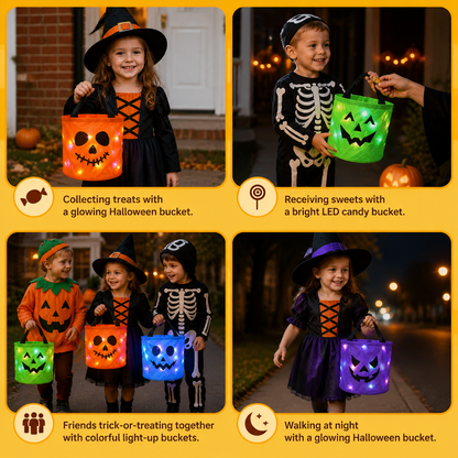 LED Halloween Trick-or-Treat Candy Bucket – Reusable Light-Up Tote Bag