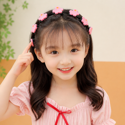 Cute Hair Clips & Bands for Girls with Flower, Strawberry & Rainbow Charms