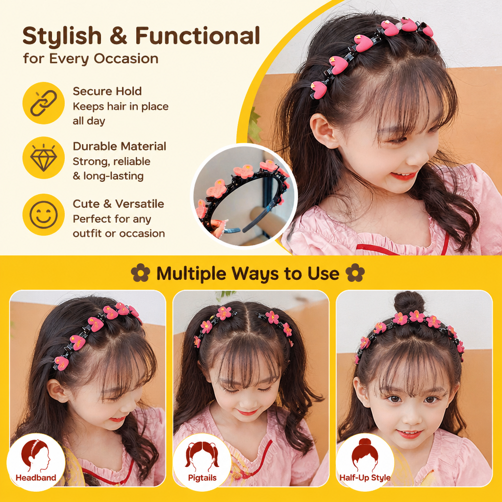 Cute Hair Clips & Bands for Girls with Flower, Strawberry & Rainbow Charms