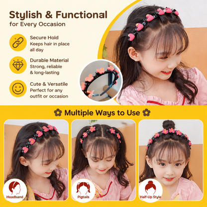 Cute Hair Clips & Bands for Girls with Flower, Strawberry & Rainbow Charms