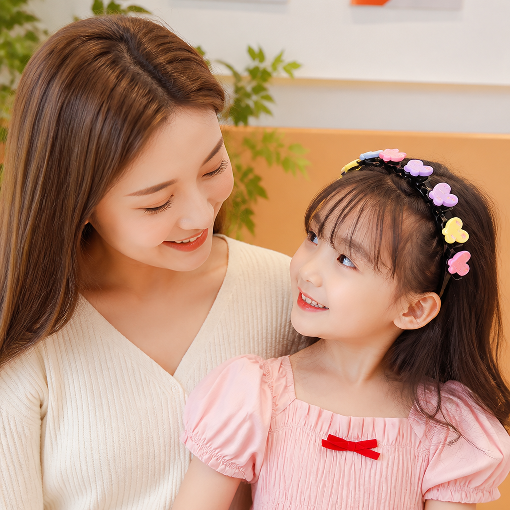 Cute Hair Clips & Bands for Girls with Flower, Strawberry & Rainbow Charms