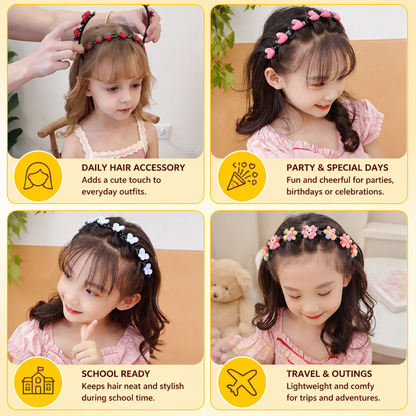 Cute Hair Clips & Bands for Girls with Flower, Strawberry & Rainbow Charms