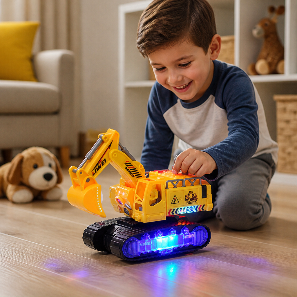 Transforming Police Robot Excavator Toy with Lights & Sounds