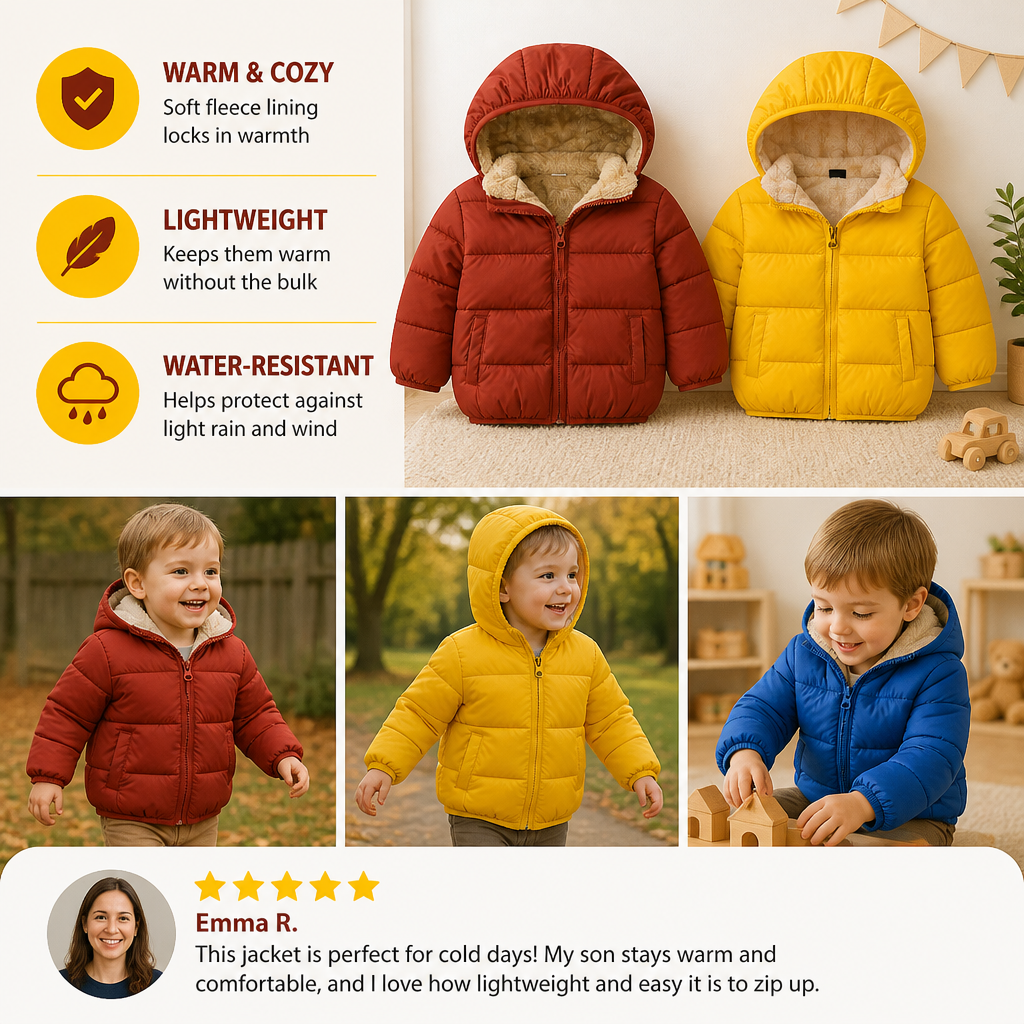 Fleece-Lined Baby & Toddler Puffer Jacket