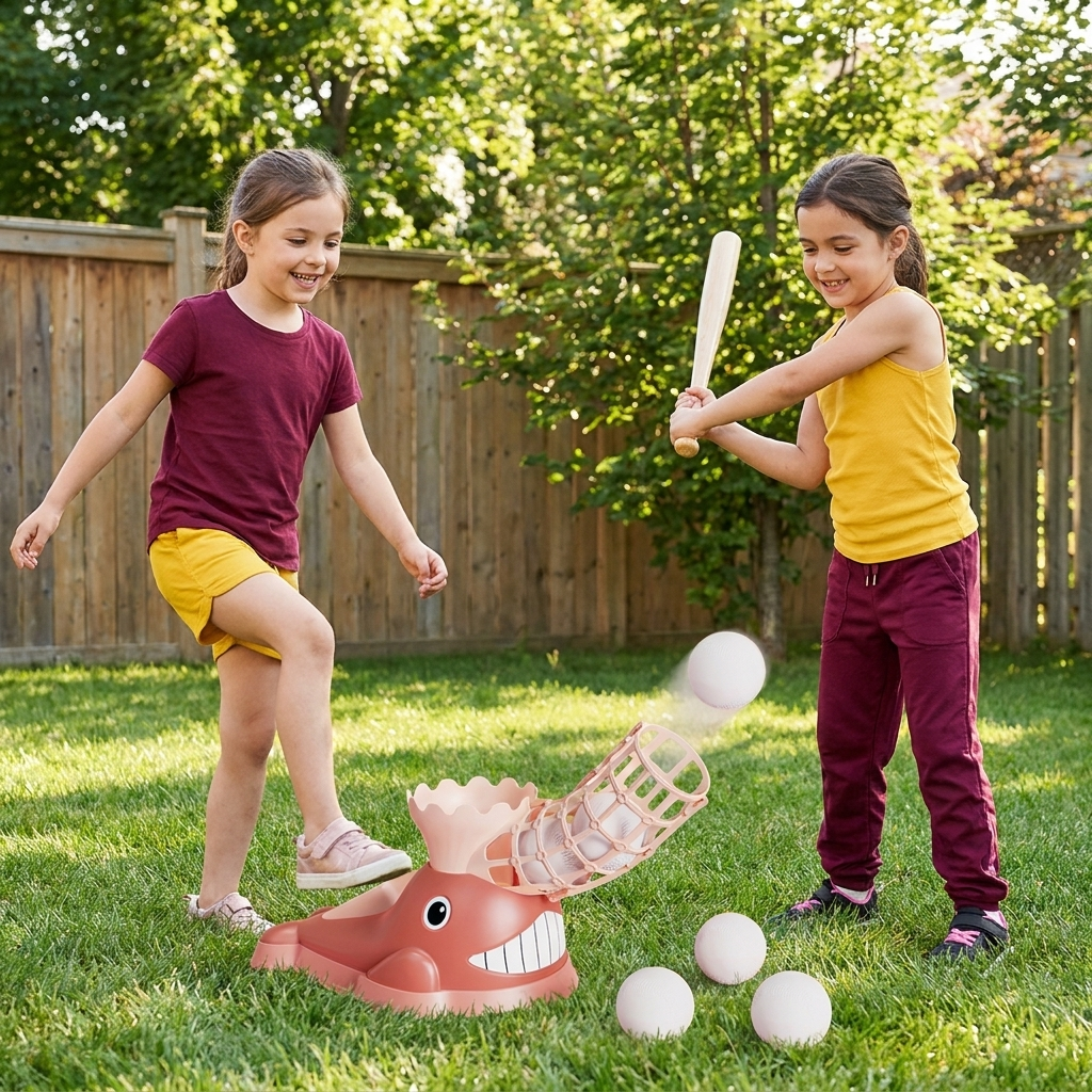 Step-On Baseball Pitching Machine with Bat & Balls for Kids
