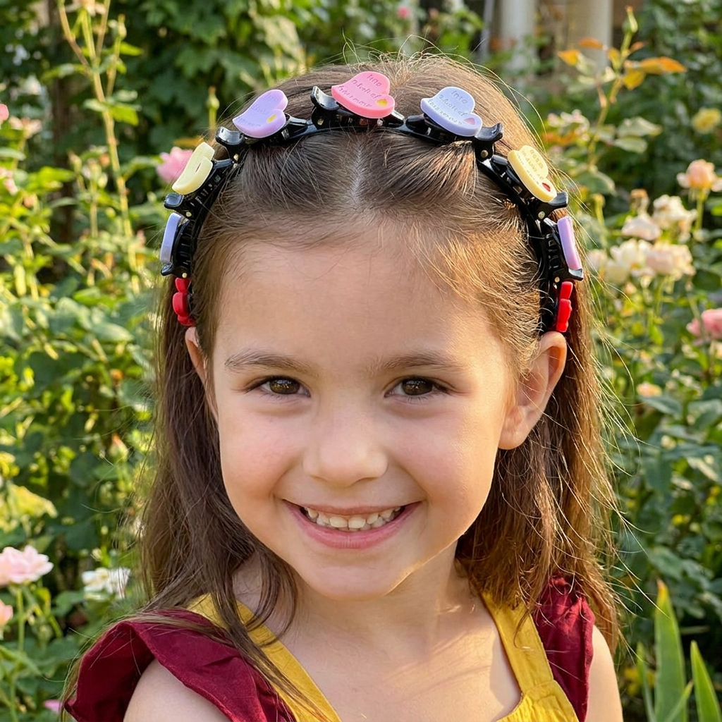 Cute Hair Clips & Bands for Girls with Flower, Strawberry & Rainbow Charms