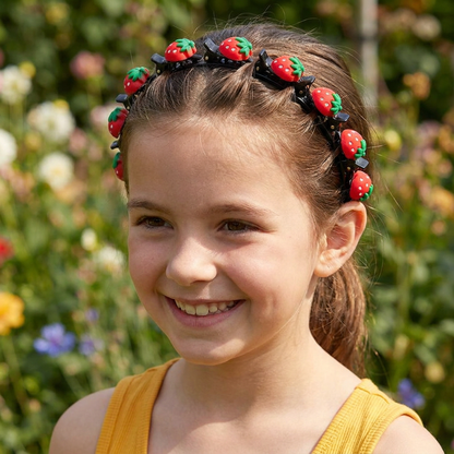 Cute Hair Clips & Bands for Girls with Flower, Strawberry & Rainbow Charms