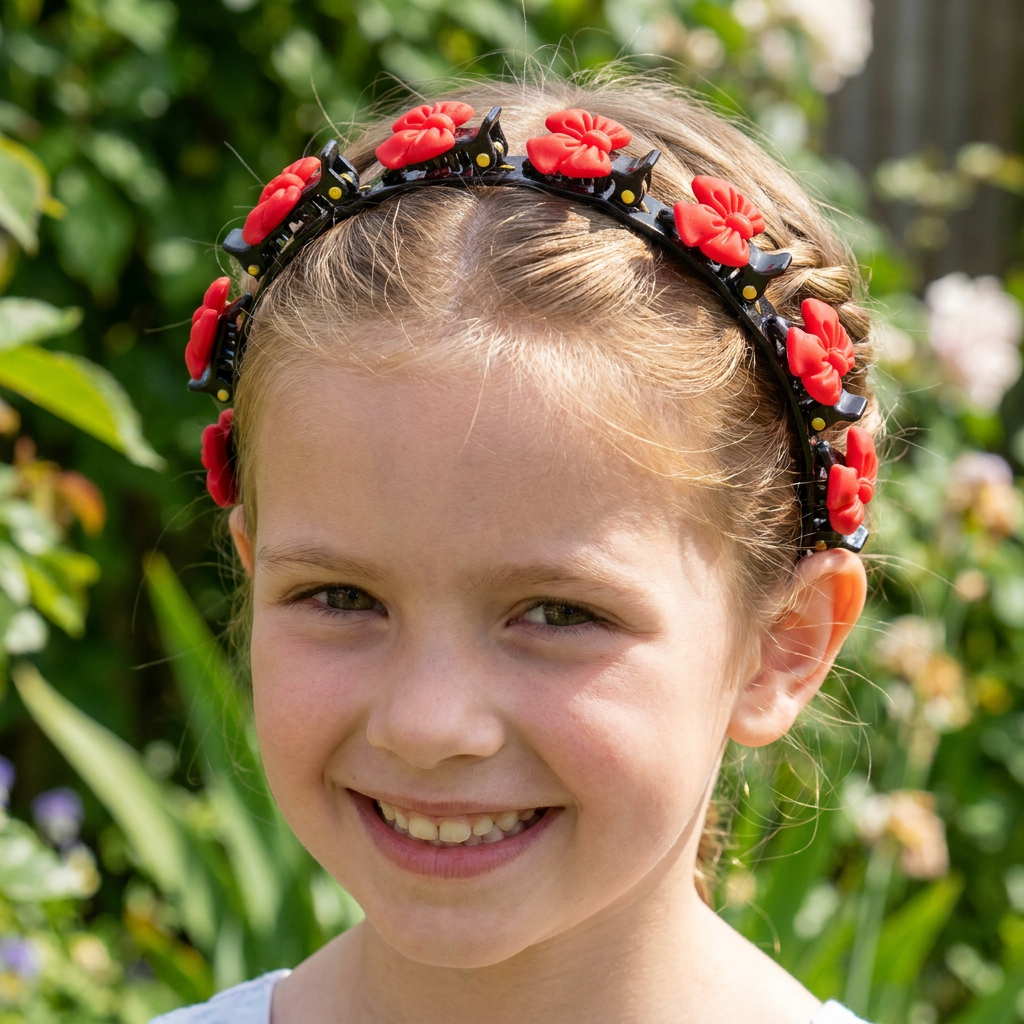 Cute Hair Clips & Bands for Girls with Flower, Strawberry & Rainbow Charms