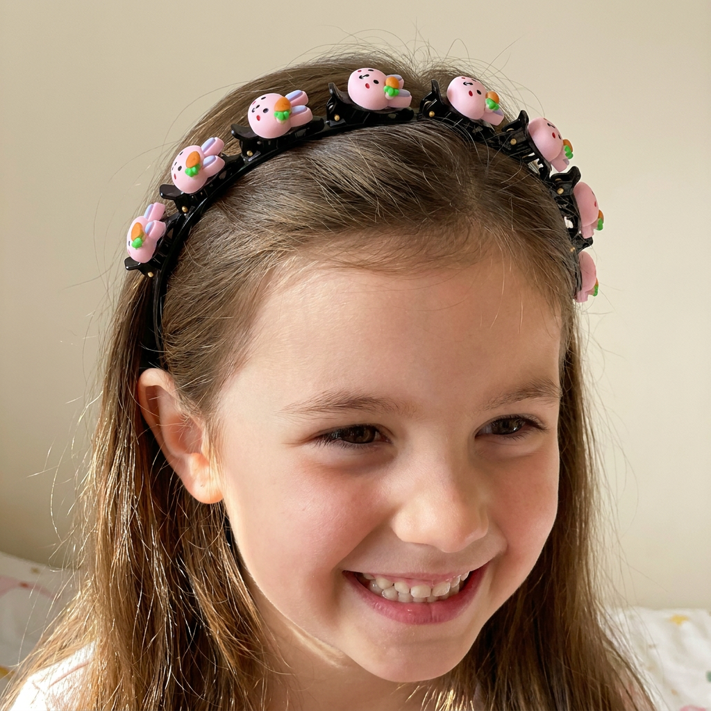 Cute Hair Clips & Bands for Girls with Flower, Strawberry & Rainbow Charms