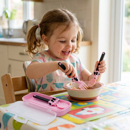 3-Piece Construction Vehicle Kids’ Utensil Set with Spoon, Fork & Travel Case