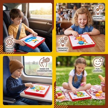 Creative Gear Puzzle Board Travel Box with Activity Cards for Kids