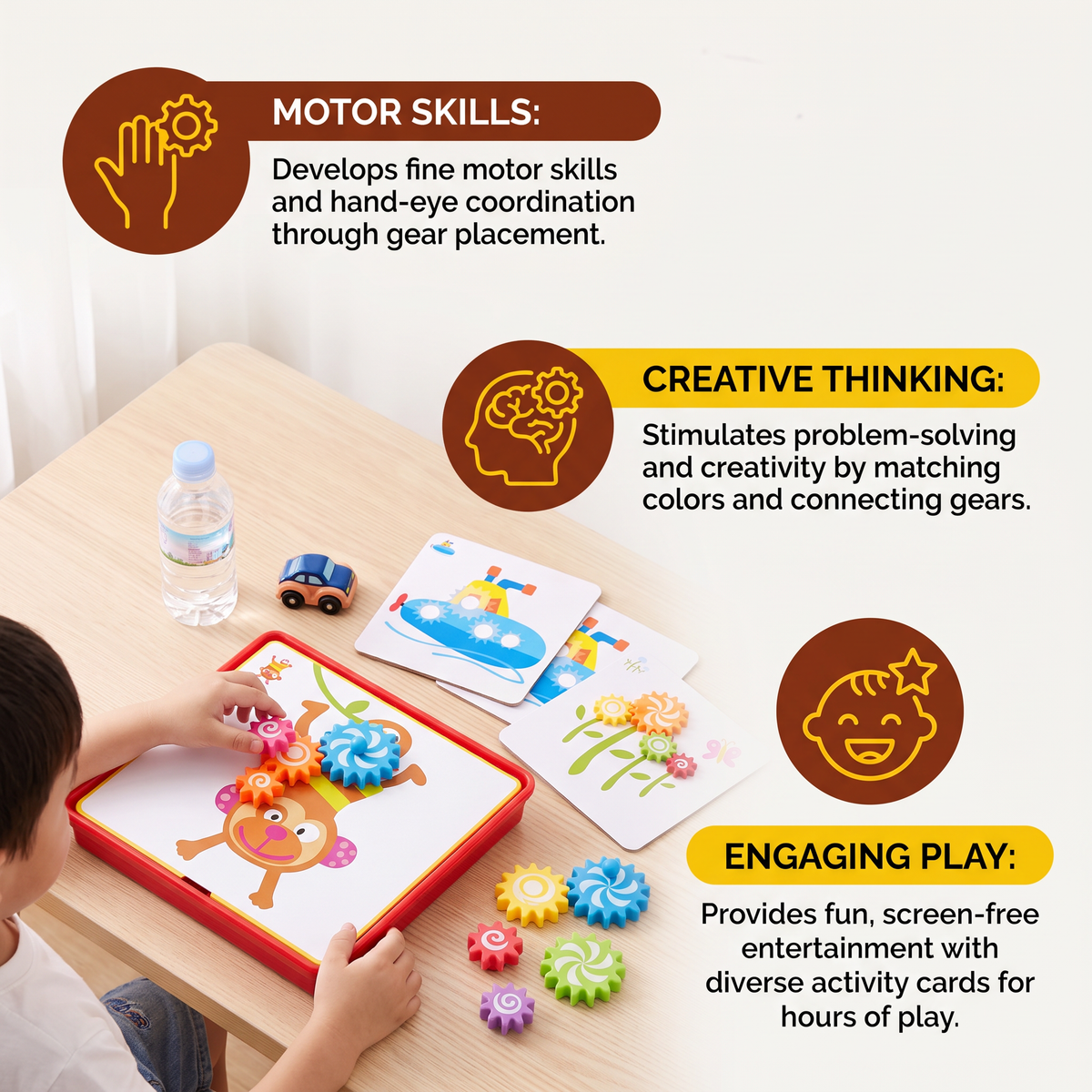 Creative Gear Puzzle Board Travel Box with Activity Cards for Kids