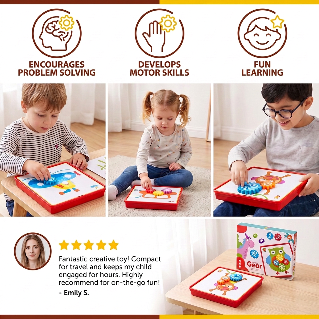 Creative Gear Puzzle Board Travel Box with Activity Cards for Kids
