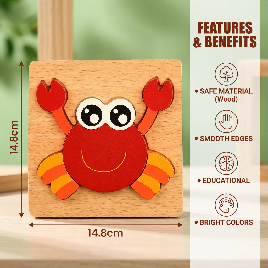 3D Wooden Puzzle for Kids – Educational Animal Learning Toy for Toddlers