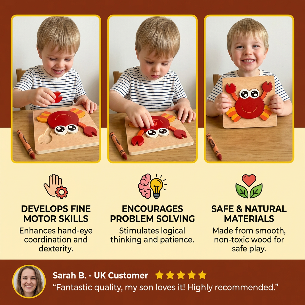 3D Wooden Puzzle for Kids – Educational Animal Learning Toy for Toddlers