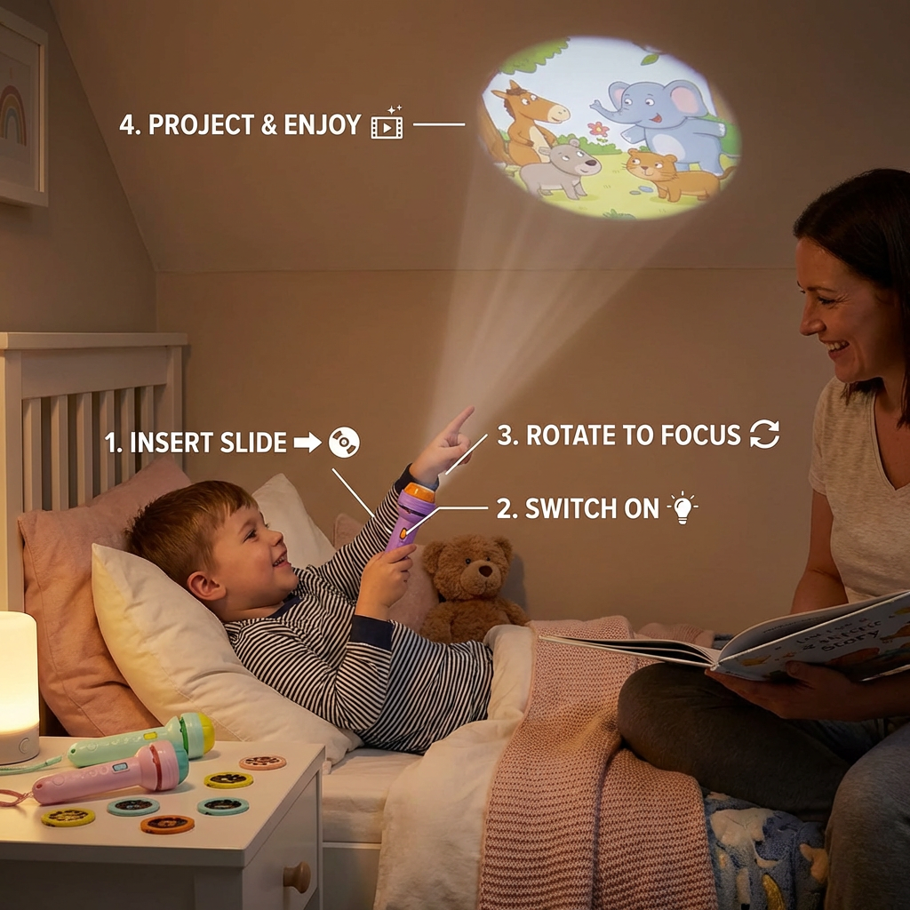 Kids Projection Flashlight Toy – Bedtime Story Projector for Learning & Fun