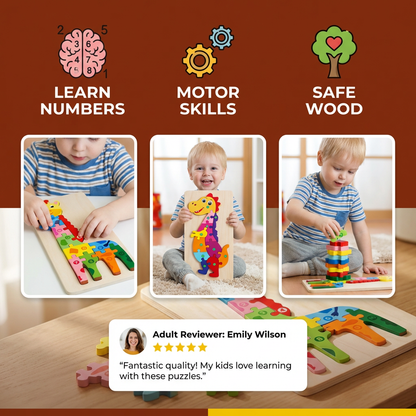 Wooden Puzzle Set for Kids – Number & Animal Learning Jigsaw Toy