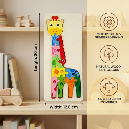 Wooden Puzzle Set for Kids – Number & Animal Learning Jigsaw Toy