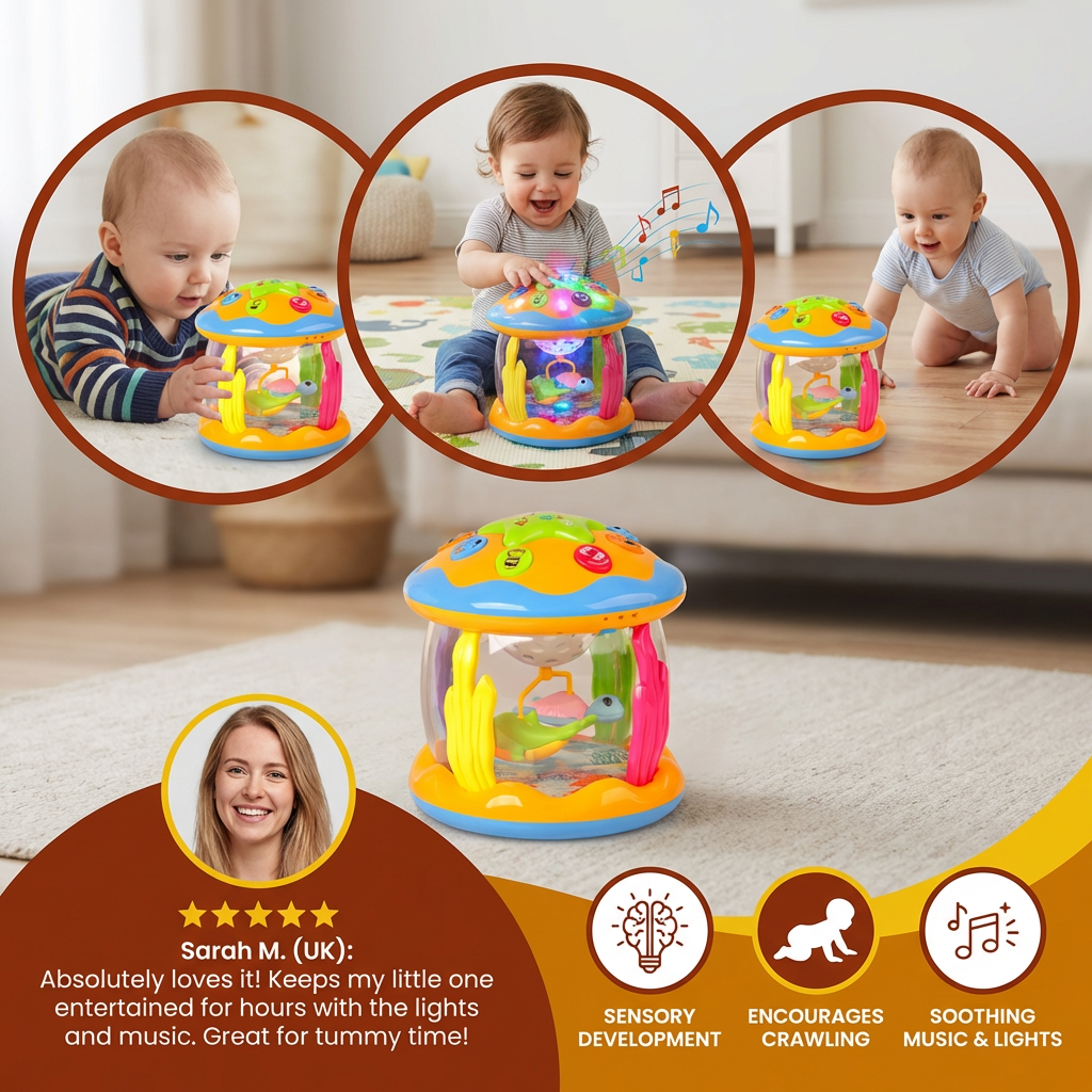 Ocean Light & Music Baby Toy – Rotating Sensory Toy for Crawling & Tummy Time