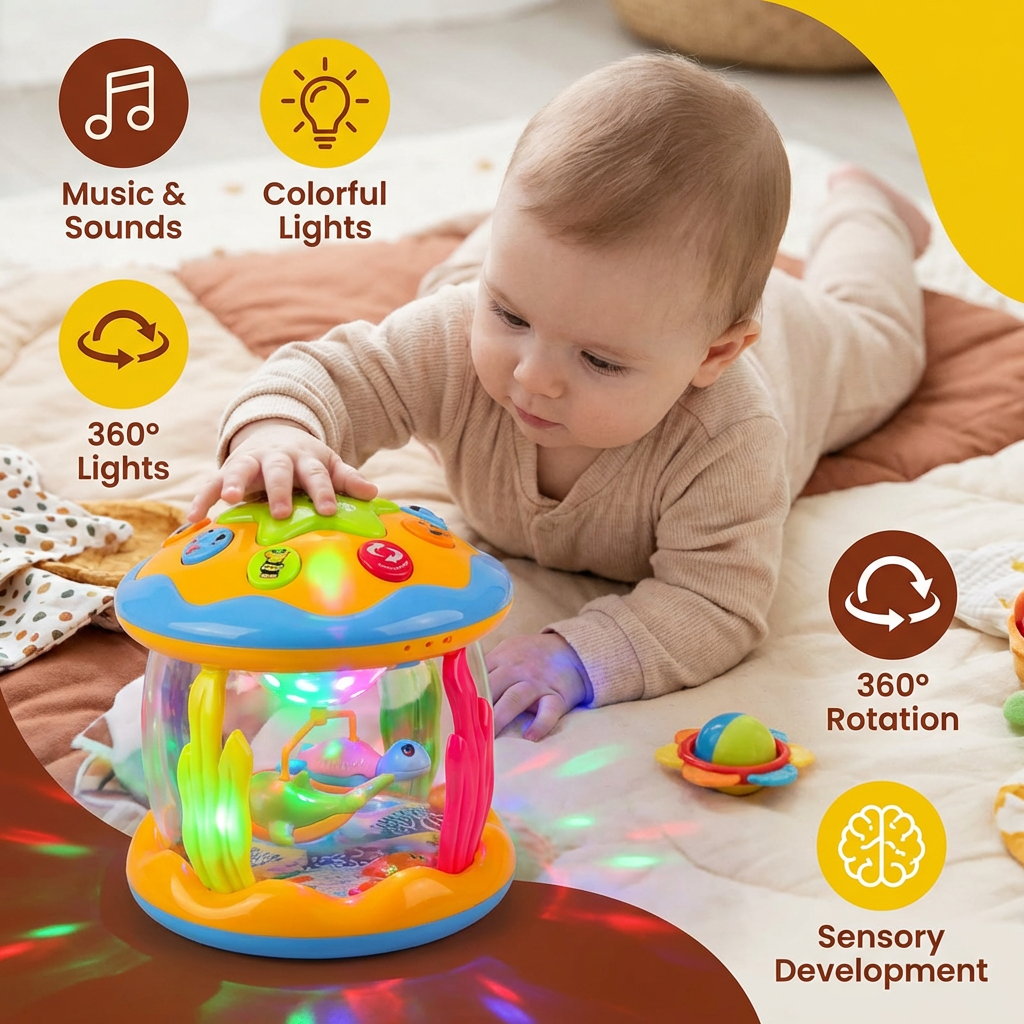 Ocean Light & Music Baby Toy – Rotating Sensory Toy for Crawling & Tummy Time