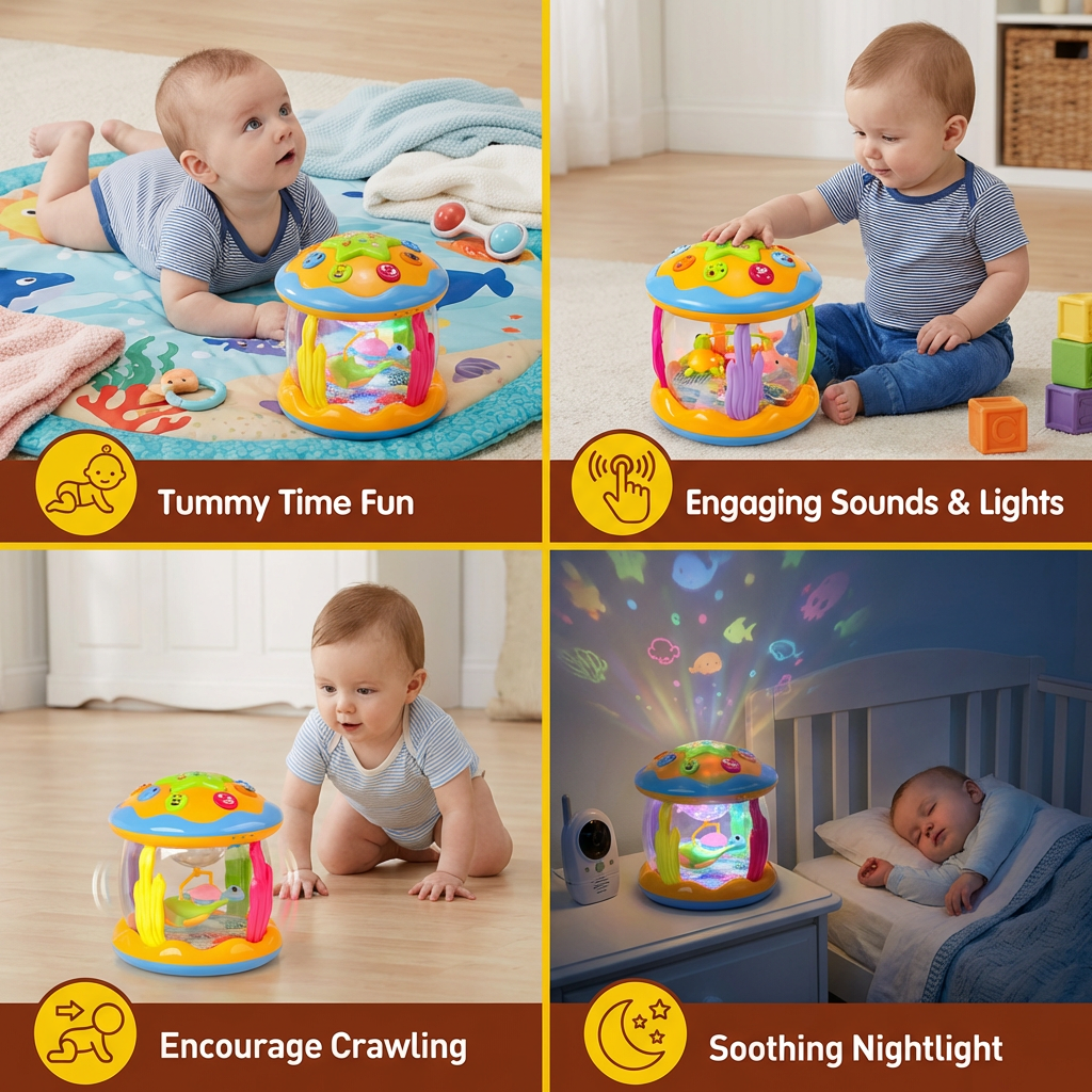 Ocean Light & Music Baby Toy – Rotating Sensory Toy for Crawling & Tummy Time