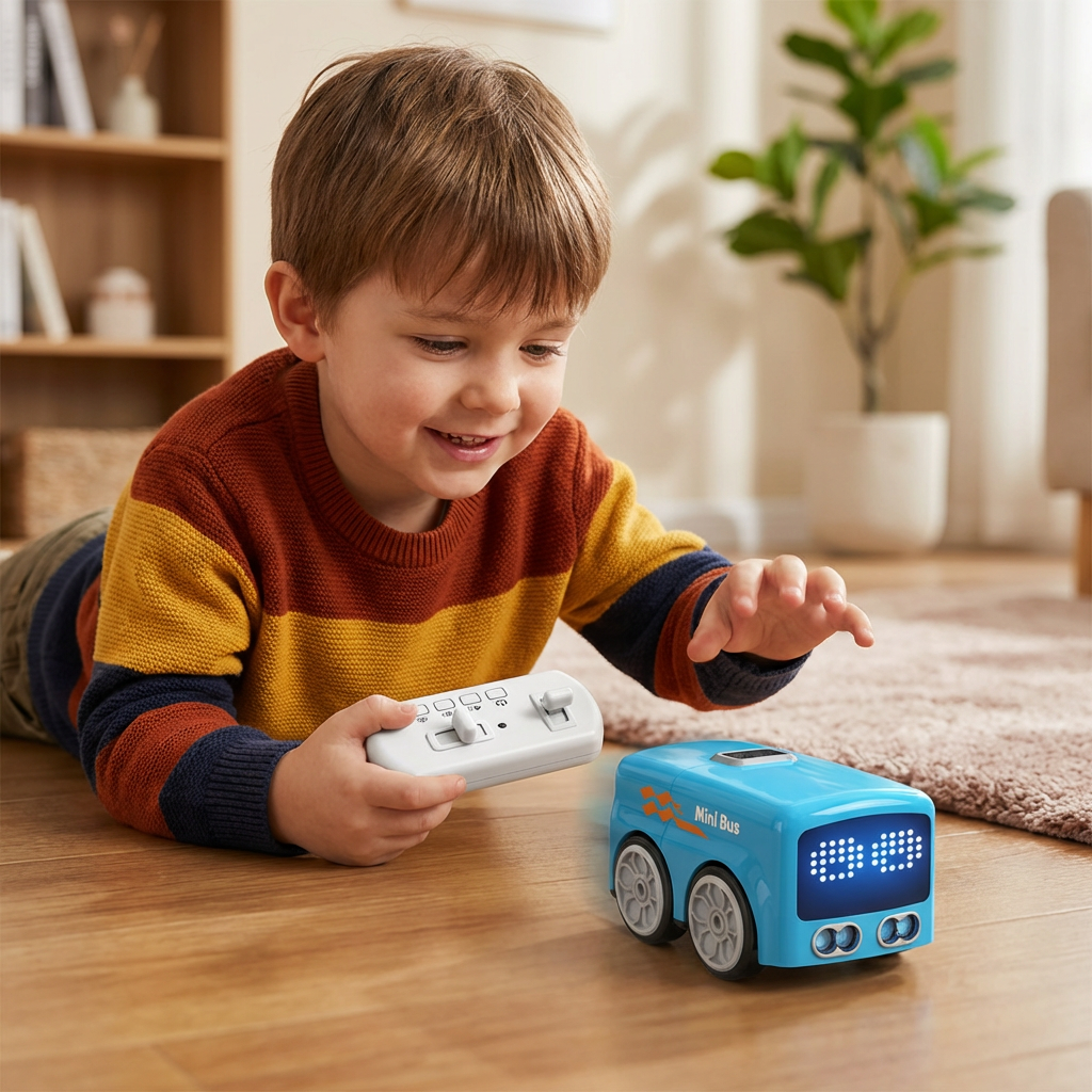 Smart RC Mini Bus Toy – Gesture Control Light-Up Cartoon Car for Kids