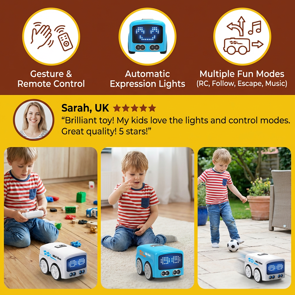 Smart RC Mini Bus Toy – Gesture Control Light-Up Cartoon Car for Kids