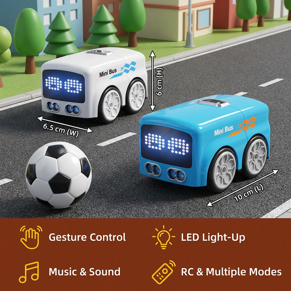 Smart RC Mini Bus Toy – Gesture Control Light-Up Cartoon Car for Kids