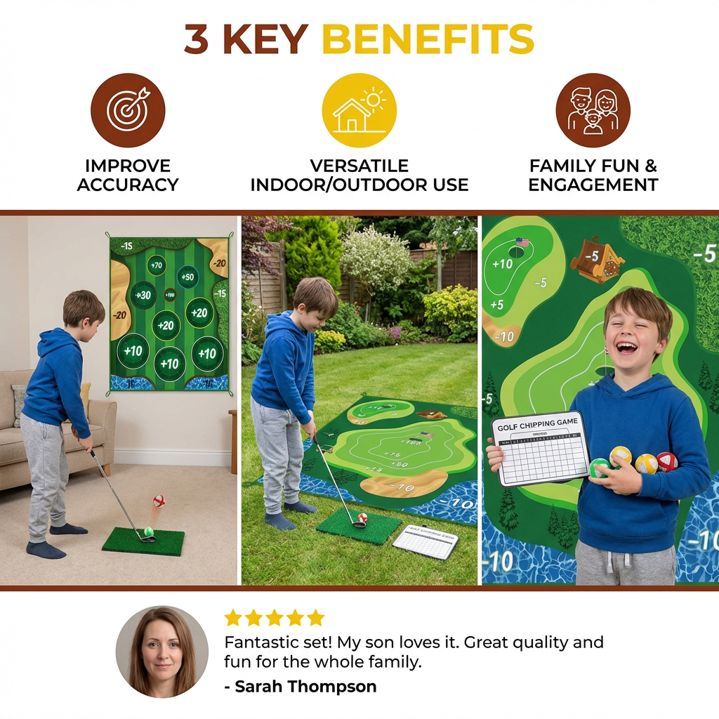 2in1 Golf Training & Play Set – Indoor & Outdoor Swing Mat with Target Wall & Club
