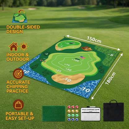 2in1 Golf Training & Play Set – Indoor & Outdoor Swing Mat with Target Wall & Club