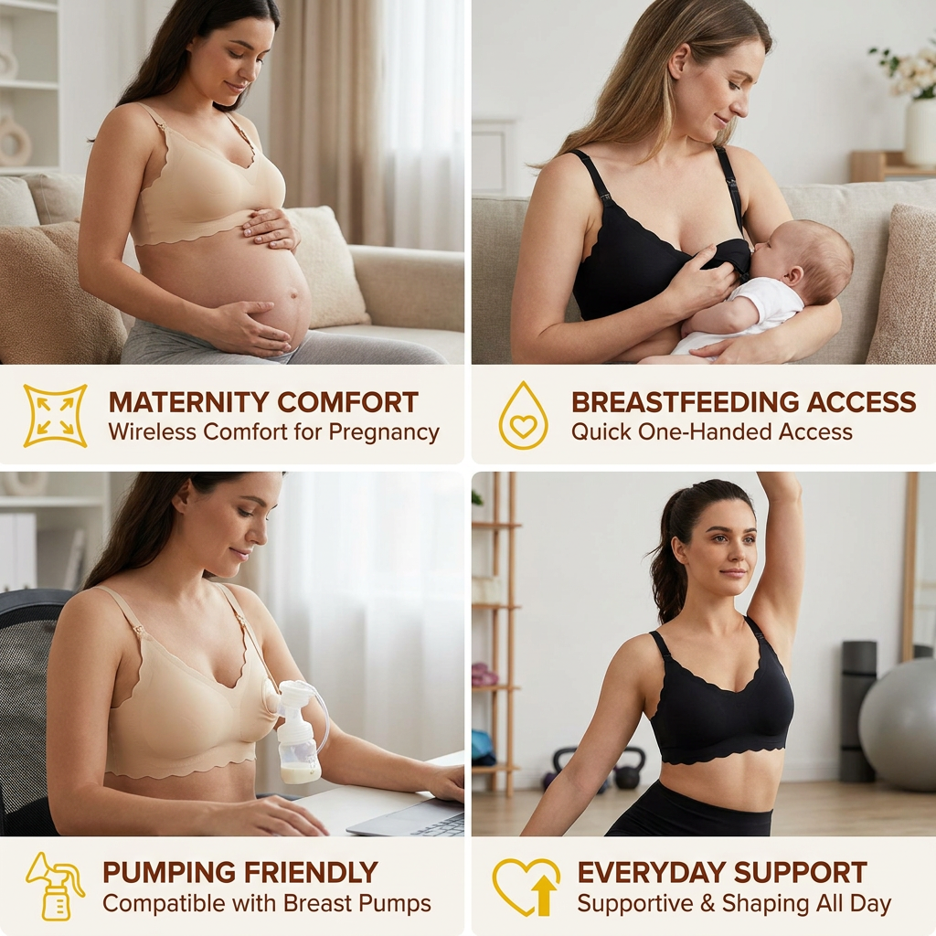 Seamless Nursing & Maternity Bra – Wireless, Supportive and Comfortable with Push-Up Effect