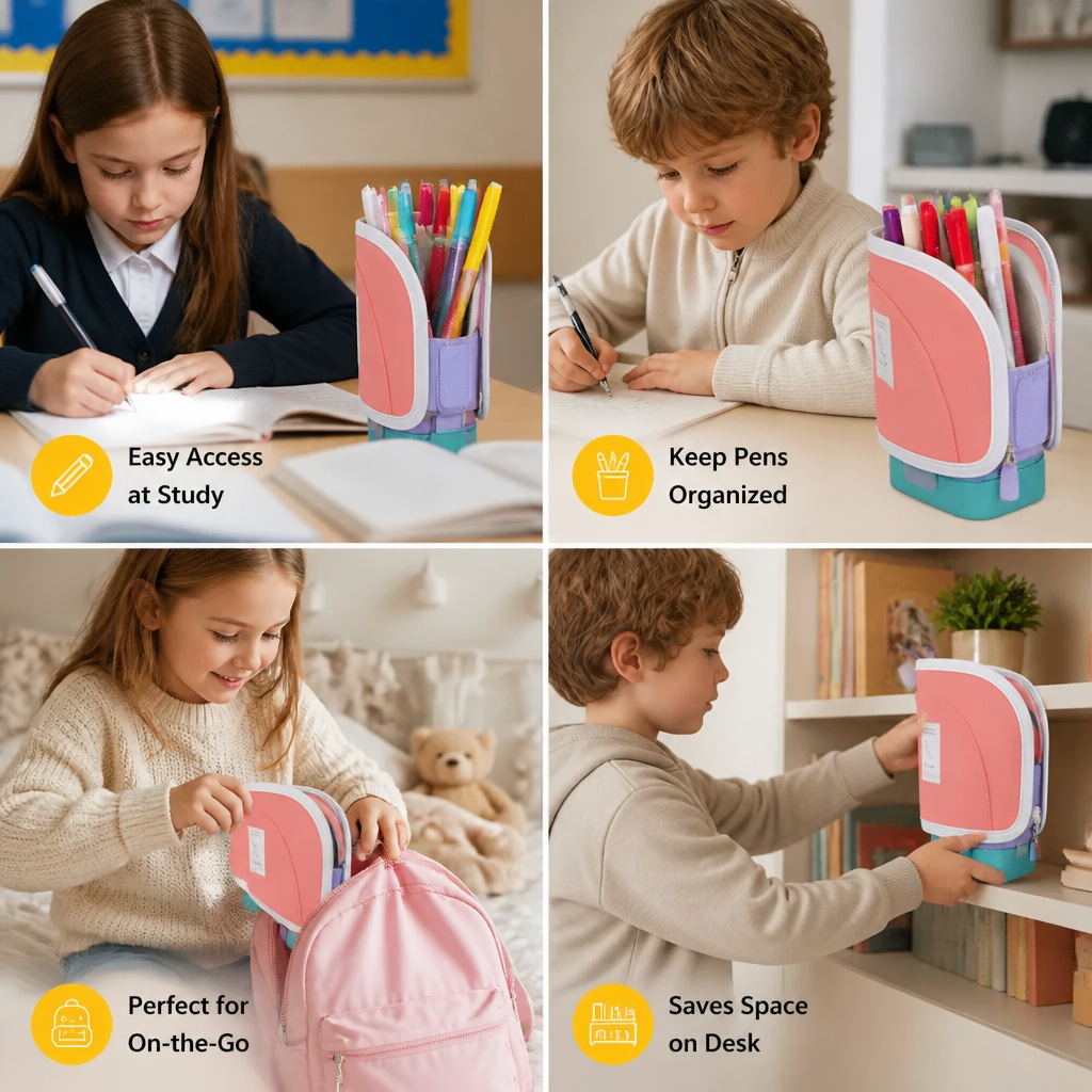 2-in-1 Pop-Up Pencil Case with Pen Holder – Space-Saving Desk Organizer