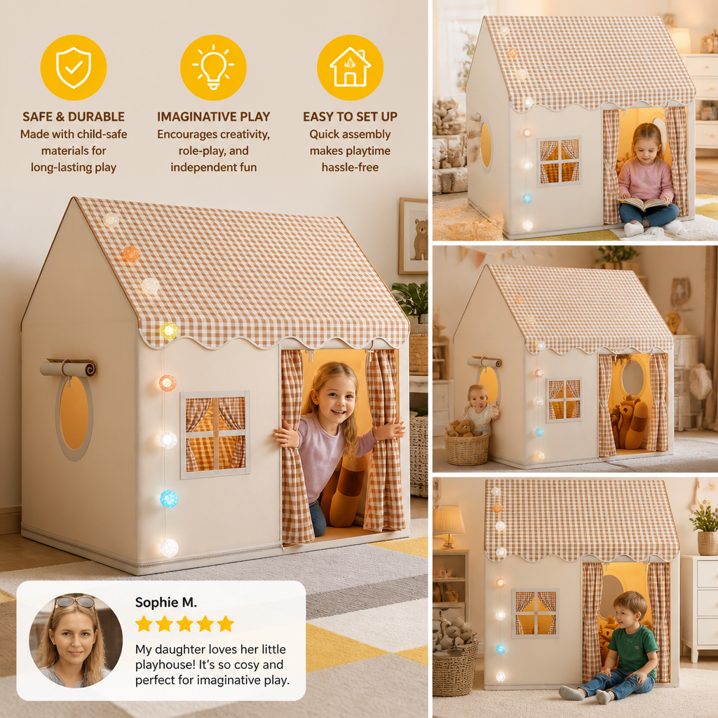 Kids Play House Tent with Checkered Roof