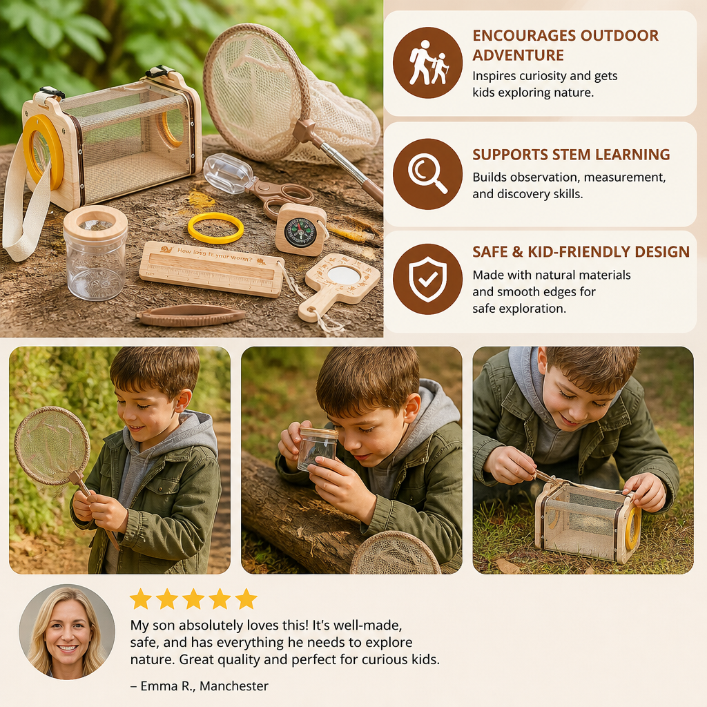 Kids Nature Explorer Kit with Bug Catcher Net Magnifier and Compass