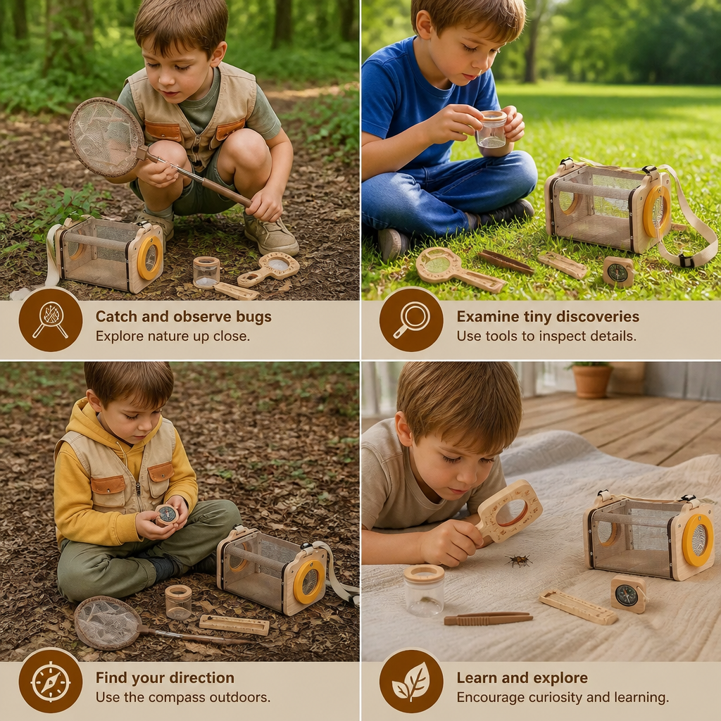 Kids Nature Explorer Kit with Bug Catcher Net Magnifier and Compass