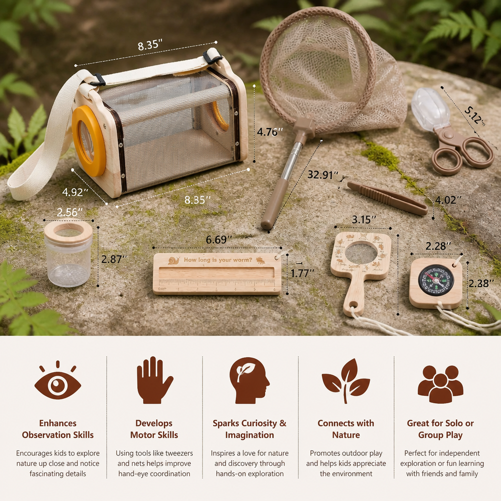 Kids Nature Explorer Kit with Bug Catcher Net Magnifier and Compass