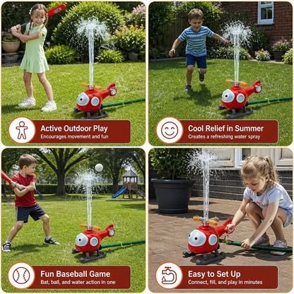 Kids Baseball Helicopter Water Sprinkler for Outdoor Summer Fun