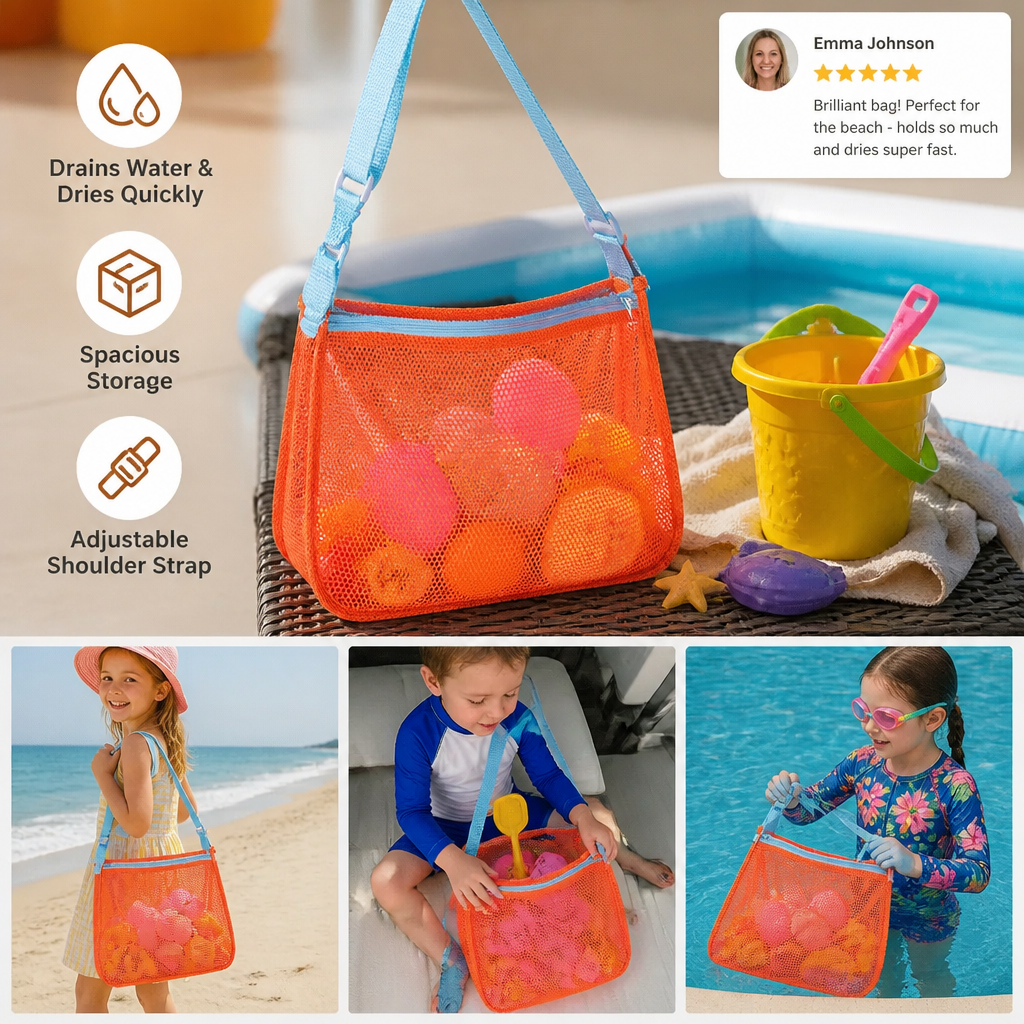 Kids Mesh Beach and Pool Bag for Toys and Accessories