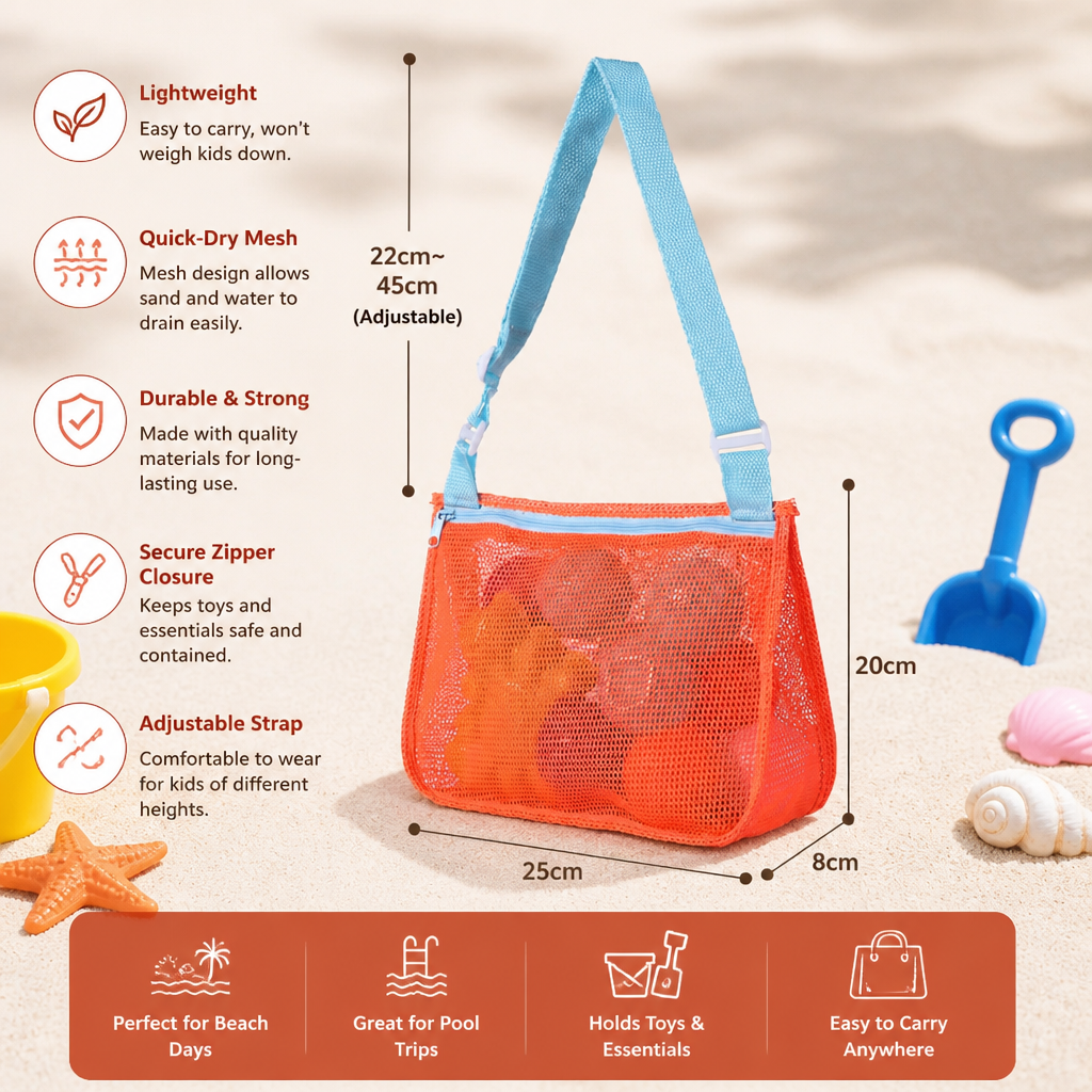Kids Mesh Beach and Pool Bag for Toys and Accessories