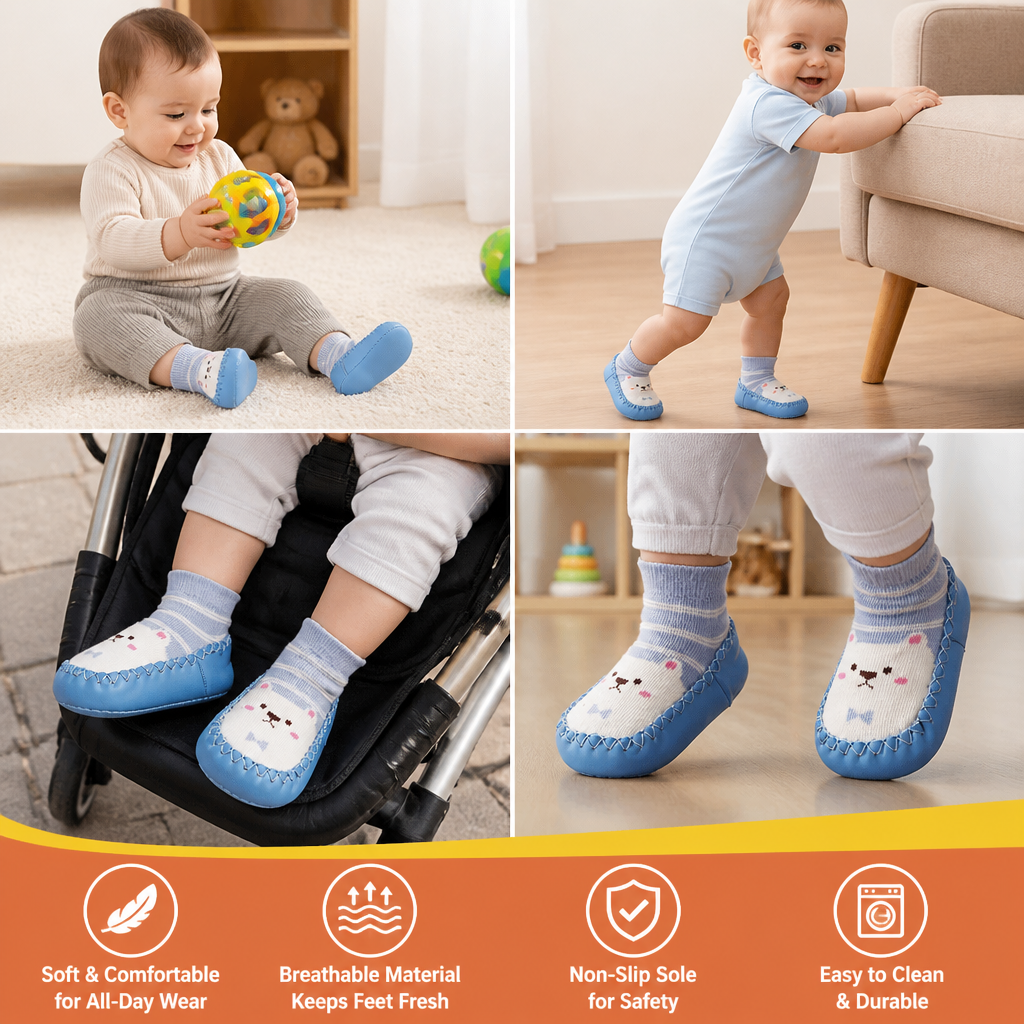 Baby Breathable Sock Shoes – Non-Slip Soft Sole Walking Socks for Infants & Toddlers