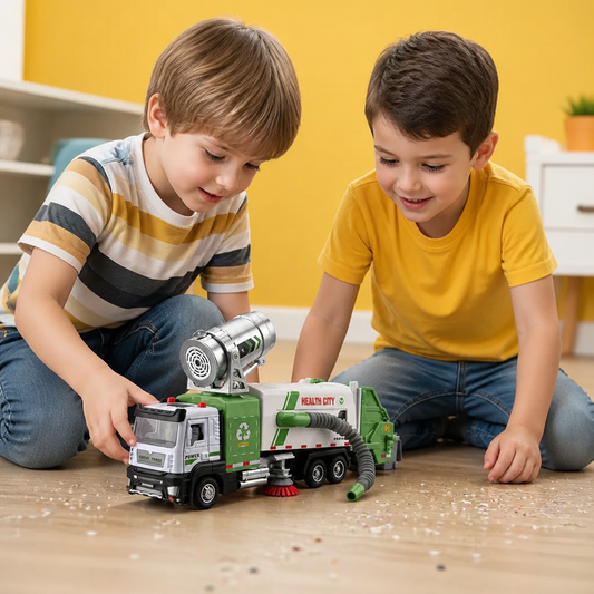 Die-Cast Street Sweeper Toy Truck with Vacuum Hose & Mist Spray