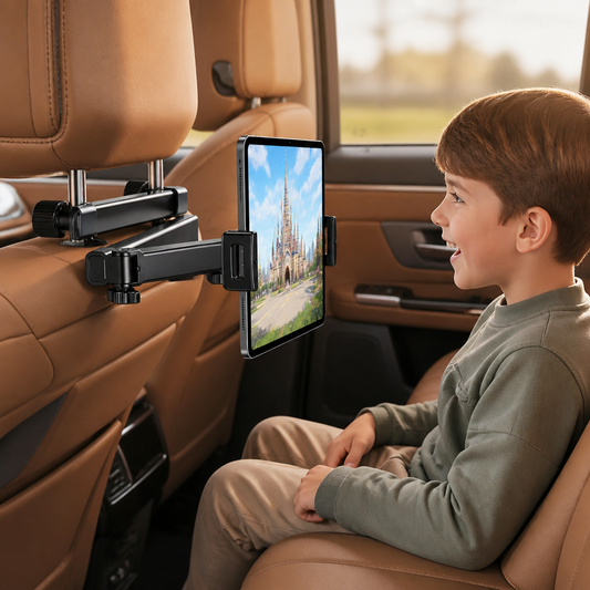 360° Rotating Car Headrest Tablet Holder – Back Seat Mount for Tablets