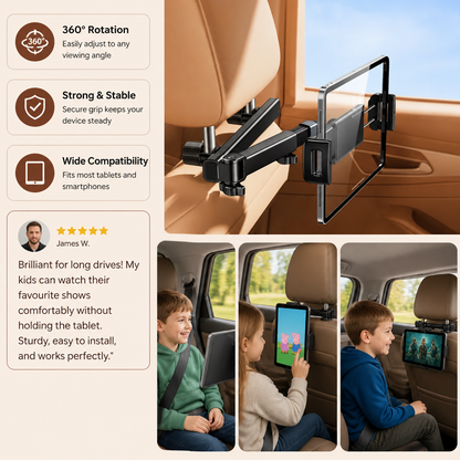 360° Rotating Car Headrest Tablet Holder – Back Seat Mount for Tablets